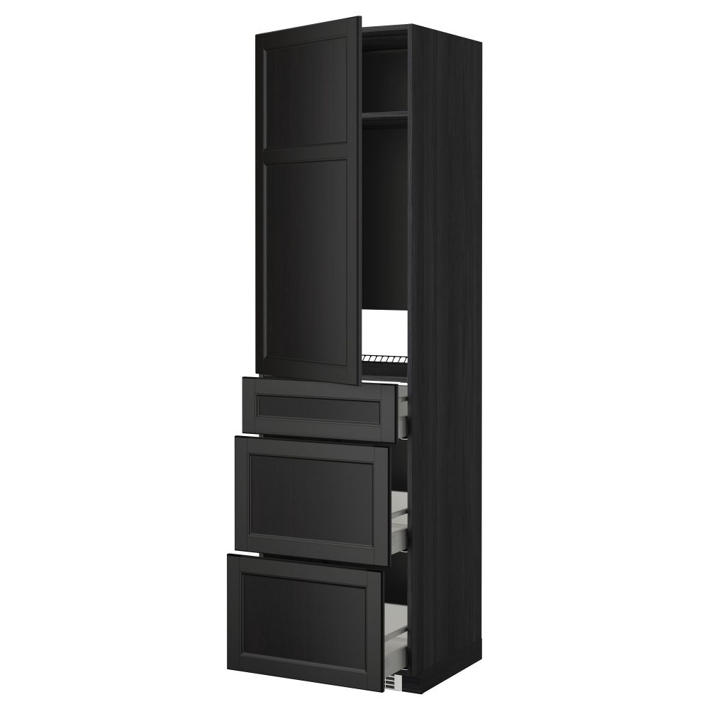 Высокий шкаф для холодильника, с дверцами, 3 ящика МЕТОД / МАКСИМЕРА, черный, Лаксарби черно-коричневый (60x60x220 см) - фото 1