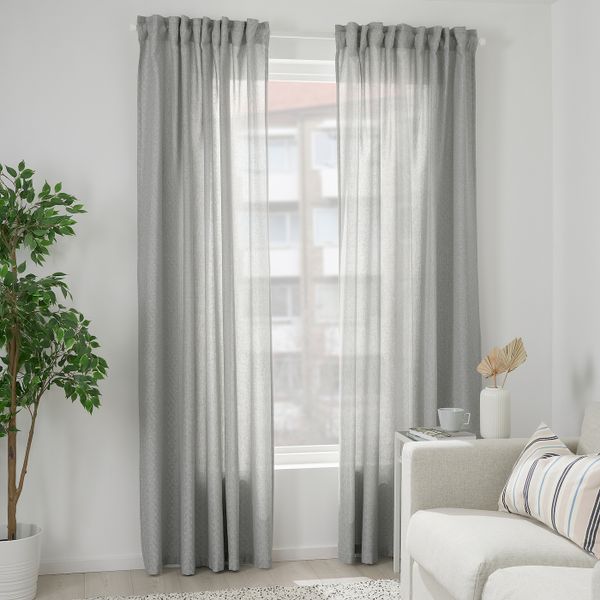 Гардины, 2 шт., белый/серо-зеленый 145x300 см IKEA FJÄDERMOTT ФЬЕДЕРМОТТ 905.045.86 - схема-чертеж с размерами