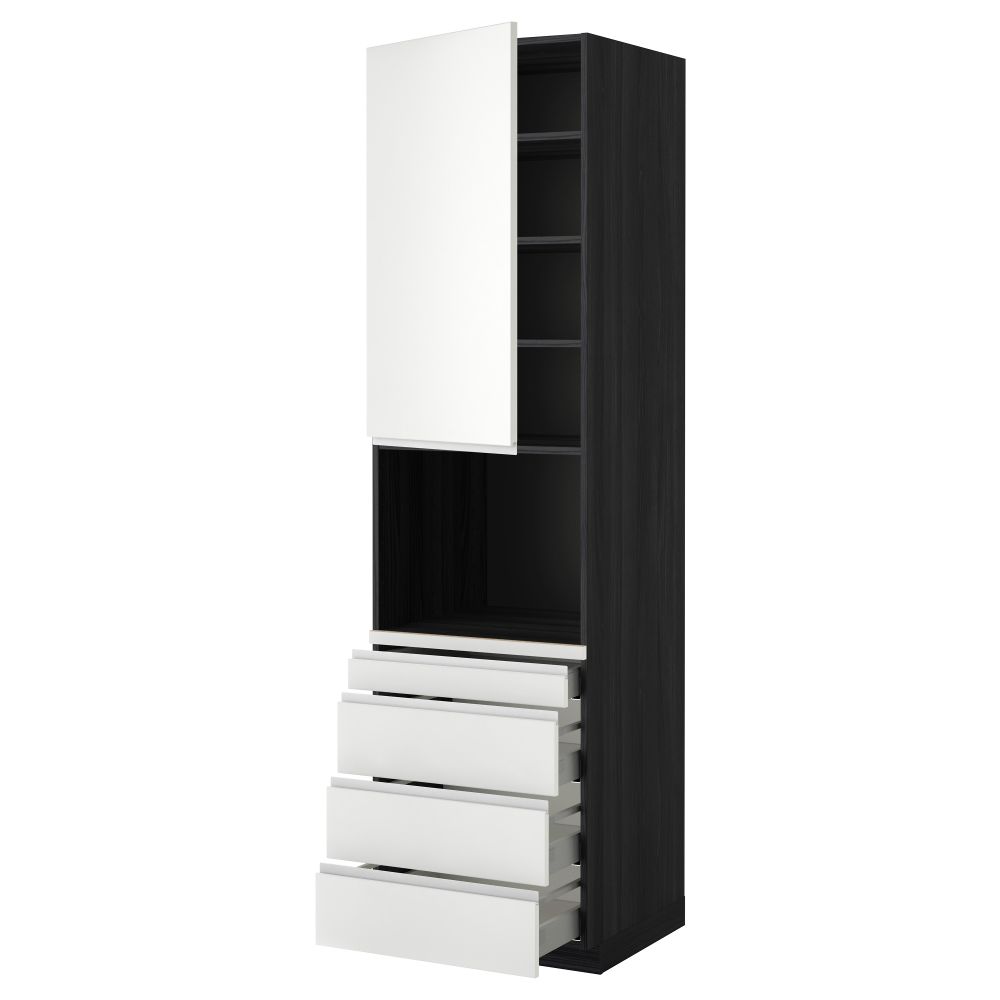 Высокий шкаф для комбинированния СВЧ, 4 ящика МЕТОД / МАКСИМЕРА, черный, Нодста белый - схема-чертеж с размерами