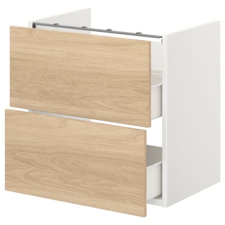 Напольный шкаф для раковины,2 ящика, белый, под дуб, 60x42x60 см IKEA BEGIVENHET БЕГИВЕНХЕТ 493.223.44