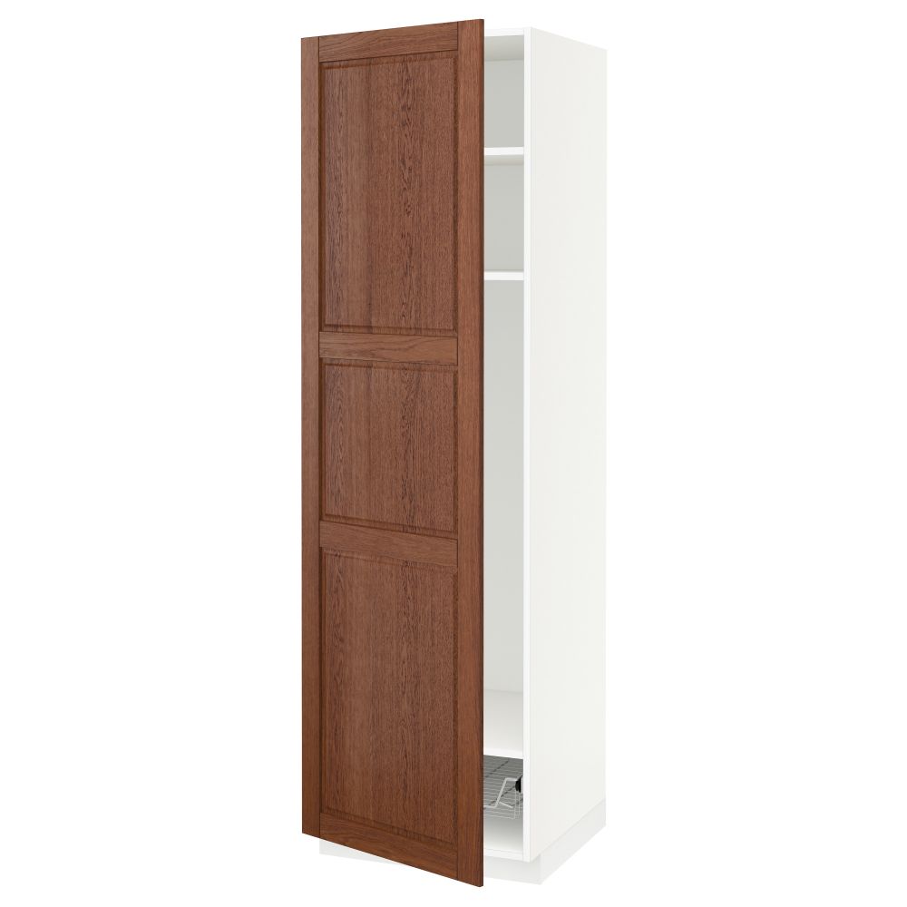 Высокий шкаф с полками, проволочной корзиной МЕТОД, белый, Филипстад коричневый - схема-чертеж с размерами