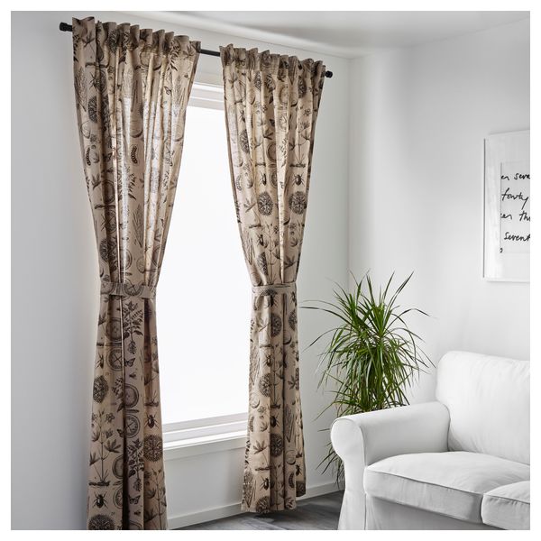 Гардины с прихватом, 1 пара БЛОВИНГЕ, бежевый, темно-коричневый (145x300 см) - фото 4