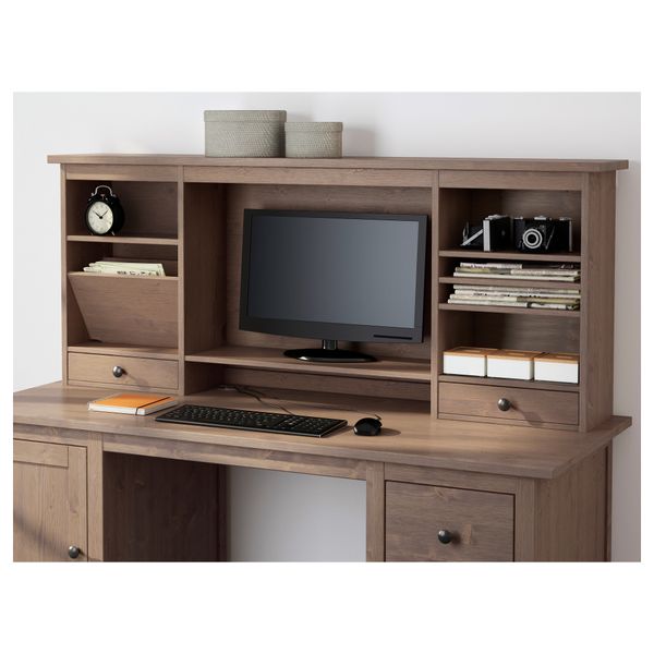 Стол с дополнительным модулем ХЕМНЭС, серо-коричневый (155x137 см) - фото 3