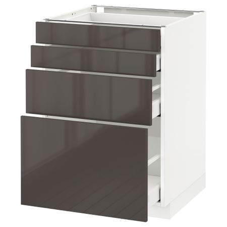Напольный шкаф 4 фронтальных панели, 4 ящика МЕТОД / МАКСИМЕРА, белый, Рингульт серый