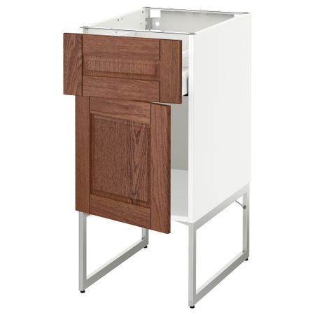 Напольный шкаф с ящиком, дверью МЕТОД / МАКСИМЕРА, белый, Филипстад коричневый