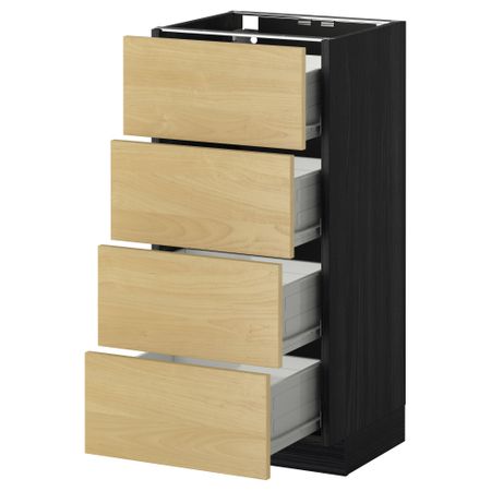 Напольный шкаф 4 фронтальных панели, 4 ящика МЕТОД / ФОРВАРА, черный, Тингсрид береза