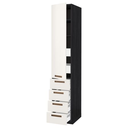 Высокий шкаф с полками/6 ящик, дверцами, 4 фронтальные панели МЕТОД / МАКСИМЕРА, черный, Мэрста белый
