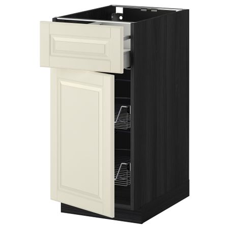 Напольный шкаф с проволочной корзиной, ящиком, дверью МЕТОД / МАКСИМЕРА, черный, Будбин белый с оттенком