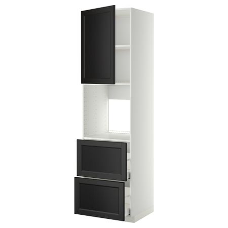 Высокий шкаф для духовки + дверца, 2 форнтальных, 2 высоких ящик МЕТОД / МАКСИМЕРА, белый, Лаксарби черно-коричневый