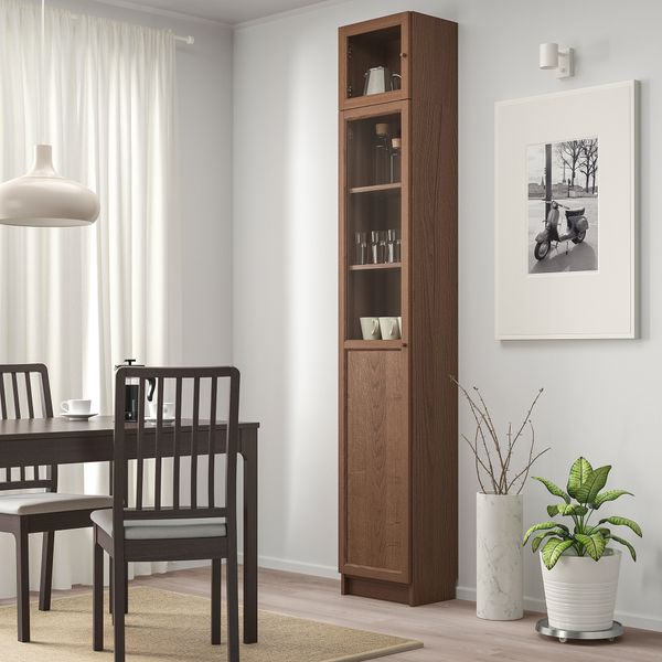 Стеллаж с верхними полками, дверьми, 40x30x237 см, коричневый ясеневый шпон, стекло IKEA BILLY БИЛЛИ, OXBERG ОКСБЕРГ 492.874.25 - фото 3