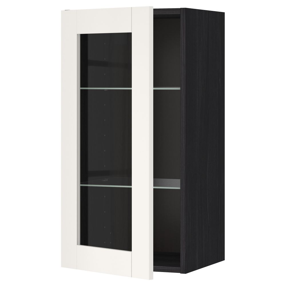 Навесной шкаф с полками, стекляными дверцы МЕТОД, черный, Сэведаль белый - схема-чертеж с размерами