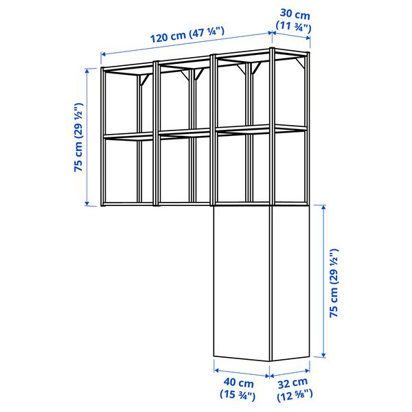 ENHET Комбинация д/хранения - белый 120x32x150 см - схема-чертеж с размерами