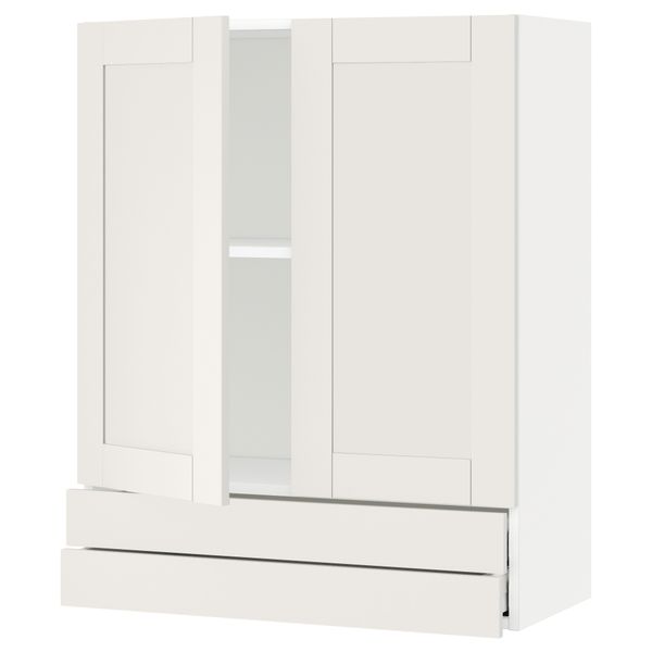 Навесной шкаф, 2 дверцы, 2 ящика МЕТОД / МАКСИМЕРА, белый, Сэведаль белый - схема-чертеж с размерами