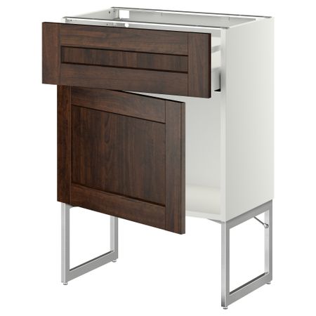 Напольный шкаф с ящиком, дверью МЕТОД / МАКСИМЕРА, белый, Эдсерум коричневый