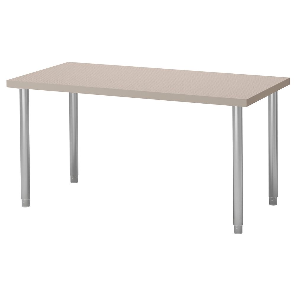 Стол, геометрический бежевый, серебристый, 120x60 см IKEA ЛИННМОН / ОЛОВ 093.047.09 - фото 1