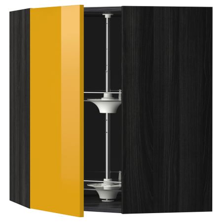 Угловой навесной шкаф с вращающейся секцией МЕТОД, черный, Ерста желтый