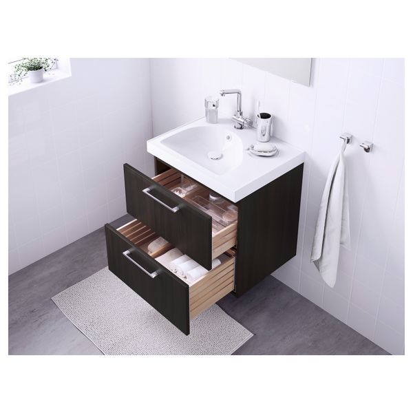 Шкаф для раковины с 2 ящиками ГОДМОРГОН / ЭДЕБОВИКЕН, черно-коричневый (60x49x64 см) - фото 3