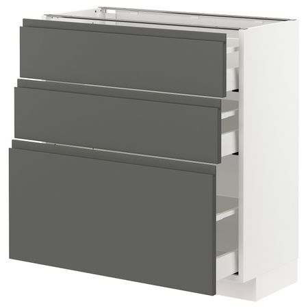 Напольный шкаф с 3 ящиками, белый/Воксторп темно-серый 80x37 см IKEA METOD МЕТОД / MAXIMERA МАКСИМЕРА 193.103.52