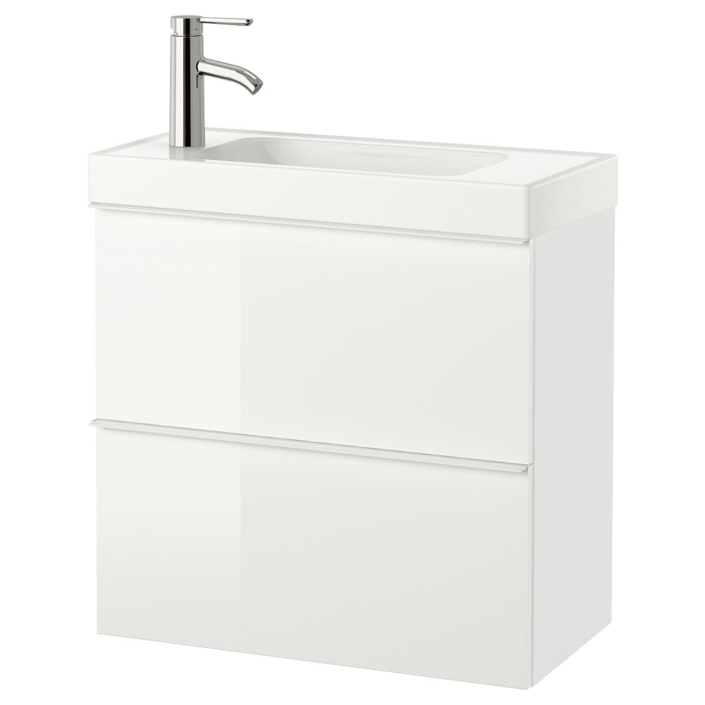 Шкаф для раковины с 2 ящиками ГОДМОРГОН / БРОВИКЕН, глянцевый белый (60x34x65 см) - фото 1