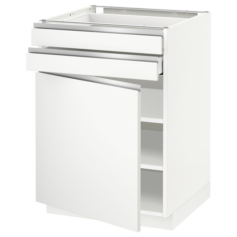 Напольный шкаф с дверцей, 2 ящиками МЕТОД / МАКСИМЕРА, белый, Нодста белый - схема-чертеж с размерами