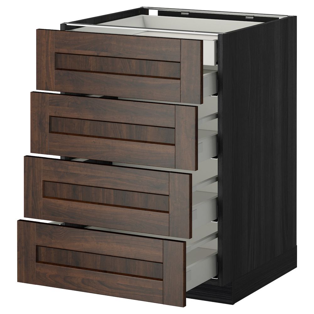 Напольный шкаф 4 фронтальных, 2 низких, 3 средних ящ, черный/Эдсерум коричневый 60x60 см IKEA МЕТОД / МАКСИМЕРА 192.346.69 - фото 1