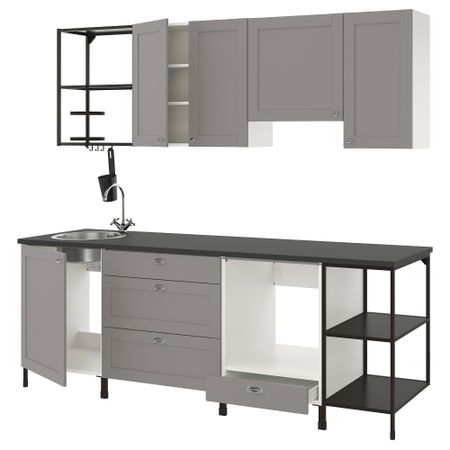 Кухня, 243x63.5x222 см, антрацит/серый каркас IKEA ENHET 293.381.19
