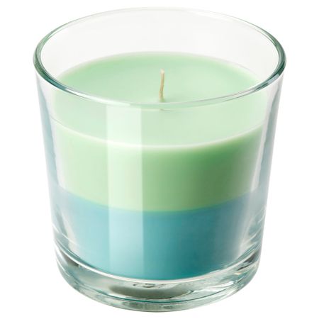 Ароматическая свеча в стакане КАНСКЕ, Лайм и мята, зеленый бирюзовый (9 см)