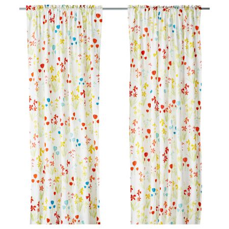 Гардины, 1 пара САБЕЛЛИЛЬЯ, белый, цветы разноцветный (145x270 см)