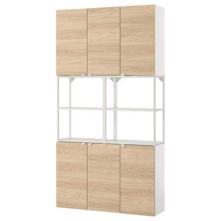 Комбинация для хранения, белый, под дуб, 120x32x225 см IKEA BEGIVENHET БЕГИВЕНХЕТ 993.870.26