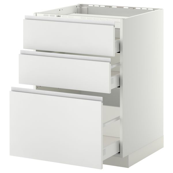 Напольный шкаф, 3 фронтальных панели, 3 ящика МЕТОД / МАКСИМЕРА, белый, Нодста белый - схема-чертеж с размерами