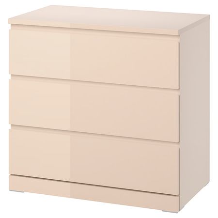 MALM Комод с 3 ящиками - светло-оранжевый/глянцевый 80x78 см