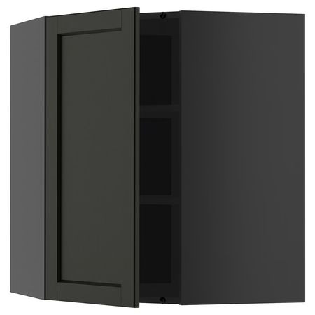 METOD Угловой навесной шкаф с полками - черно-серый/Lerhyttan черная морилка 68x80 см