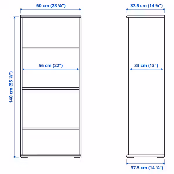 SKRUVBY Стеллаж - черно-синий 60x140 см - схема-чертеж с размерами