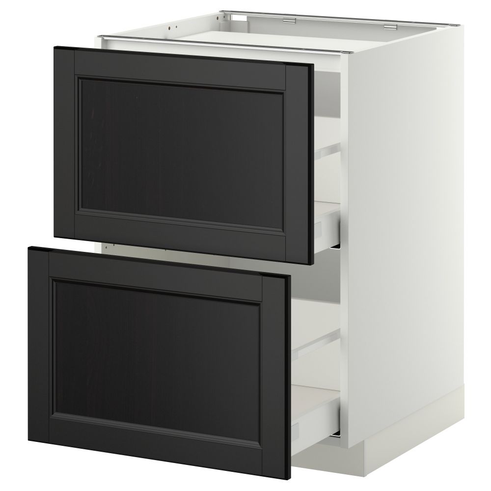 Напольный шкаф, 2 фронтальных панели, 3 ящика МЕТОД / МАКСИМЕРА, белый, Лаксарби черно-коричневый - фото 1