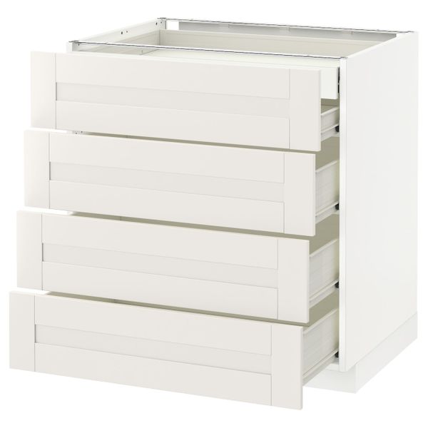 Напольный шкаф 4 фронтальных, 2 низких, 3 средних ящ, белый/Сэведаль белый 80x60 см IKEA МЕТОД / ФОРВАРА 192.654.39 - фото 1