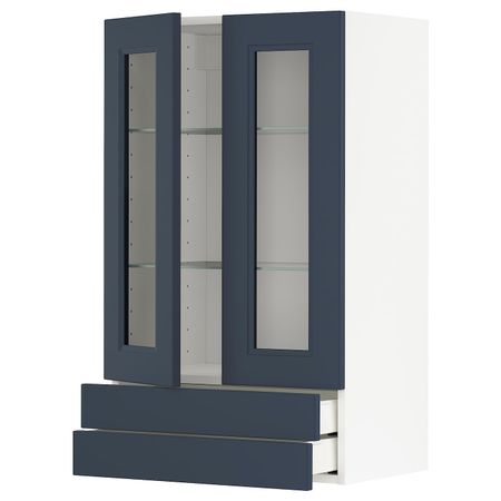 Навесной шкаф, 2 стекло двери/2 ящика, белый Акстад/матовая поверхность синий 60x100 см IKEA METOD МЕТОД / MAXIMERA МАКСИМЕРА