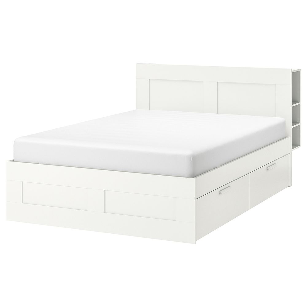 Каркас кровати с изголовьем, белый 160x200 см IKEA BRIMNES БРИМНЭС 392.107.33 - фото 1
