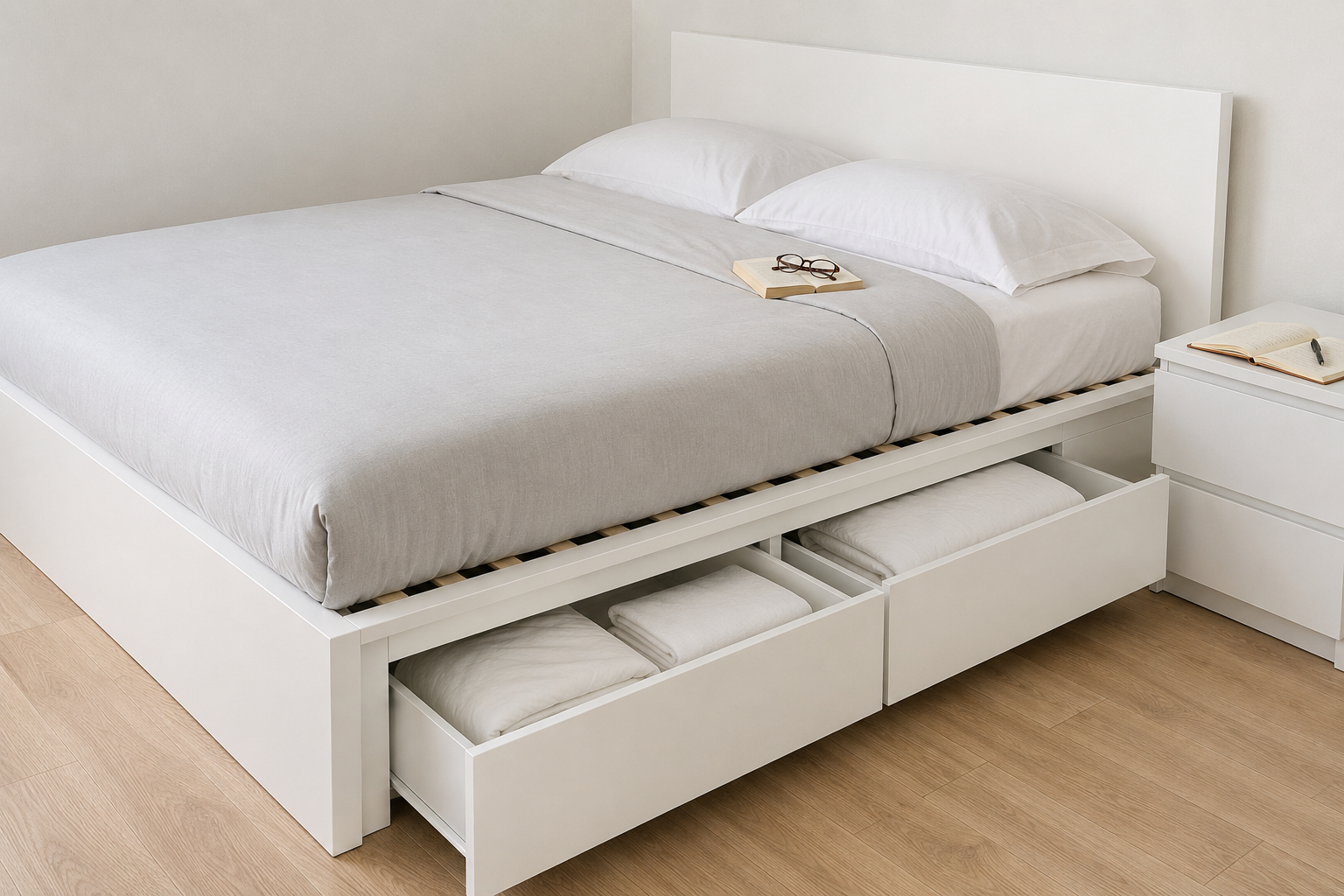 Кровать MALM 140×200 см с изголовьем 100 см и двумя выдвижными ящиками
