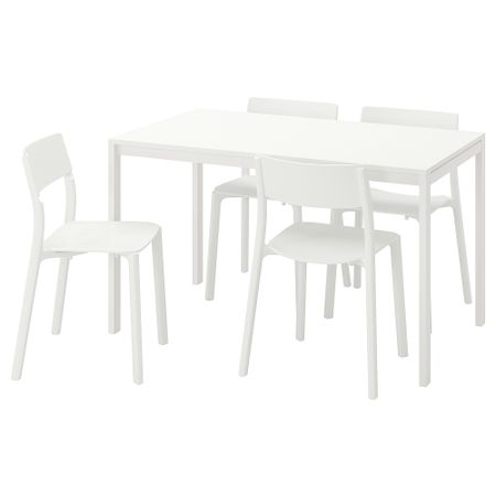 Стол и 4 стула, белый, белый, 125 см IKEA MELLTORP МЕЛЬТОРП, JANINGE ЯН-ИНГЕ 591.614.87