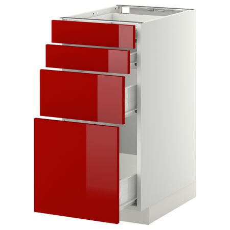 Напольный шкаф 4 фронтальных панели, 4 ящика МЕТОД / ФОРВАРА, белый, Рингульт красный