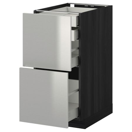 Напольный шкаф 2 фронтальные панели, 2 нижних, 1 средний, 1 высокий ящик МЕТОД / МАКСИМЕРА, черный, Гревста нержавеющ сталь