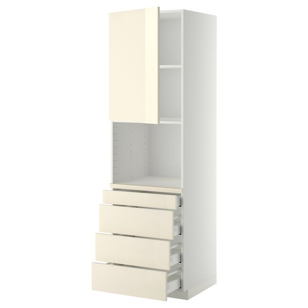 Высокий шкаф для комбинированния СВЧ, 4 ящика МЕТОД / МАКСИМЕРА, белый, Рингульт кремовый - схема-чертеж с размерами