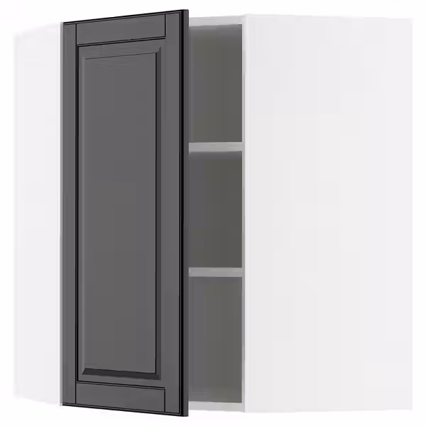 METOD Угловой навесной шкаф с полками - белый/Bodbyn чёрный 68x80 см - фото 1