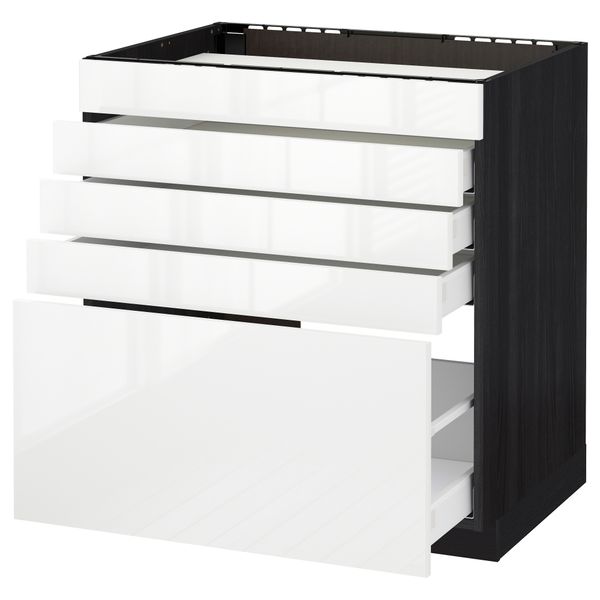 Напольный шкаф для варочной панели, 5 фасадов, 4 ящиков МЕТОД / МАКСИМЕРА, черный, Рингульт белый - схема-чертеж с размерами