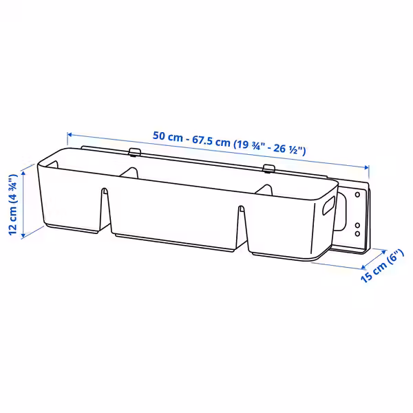 UPPDATERA Вытягиваемый контейнер - антрацит 50x15x12 см - схема-чертеж с размерами