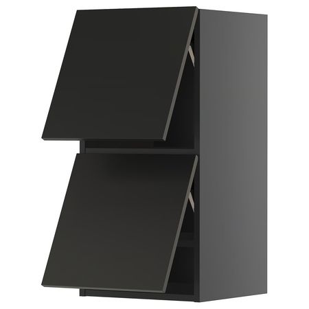METOD Навесной шкаф/2 дверцы, горизонтал - черно-серый/Nickebo матовый антрацит 40x80 см