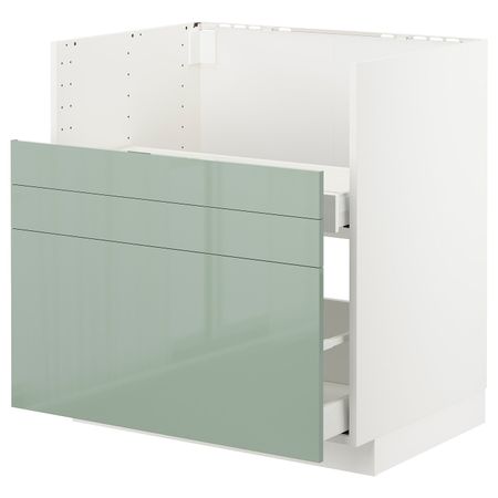 Шкаф под мойку БРЕДШЁН/2фасада/2ящика, белый, Калларп светло-зеленый, 80x60 см IKEA МЕТОД 492.992.25