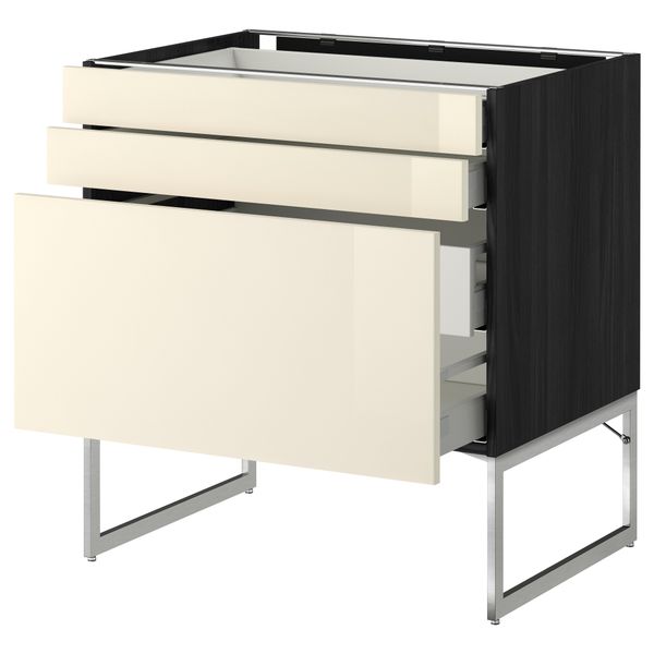 Напольный шкаф 3 фронтальных панели, 2 нижних, 2 средних ящика МЕТОД / МАКСИМЕРА, черный, Рингульт кремовый - схема-чертеж с размерами
