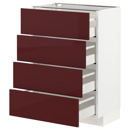 Напольный шкаф 4 фронтальных панели, 4 ящика, белый Калларп/глянцевый темный красно-коричневый 60x37 см IKEA METOD МЕТОД /