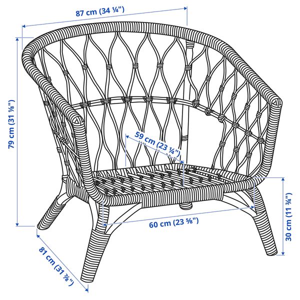 Кресло, ротанг IKEA STOCKSTOCKHOLM СТОКГОЛЬМM СТОКГОЛЬМ 2017 СТОКГОЛЬМ 2017 503.450.66 - схема-чертеж с размерами